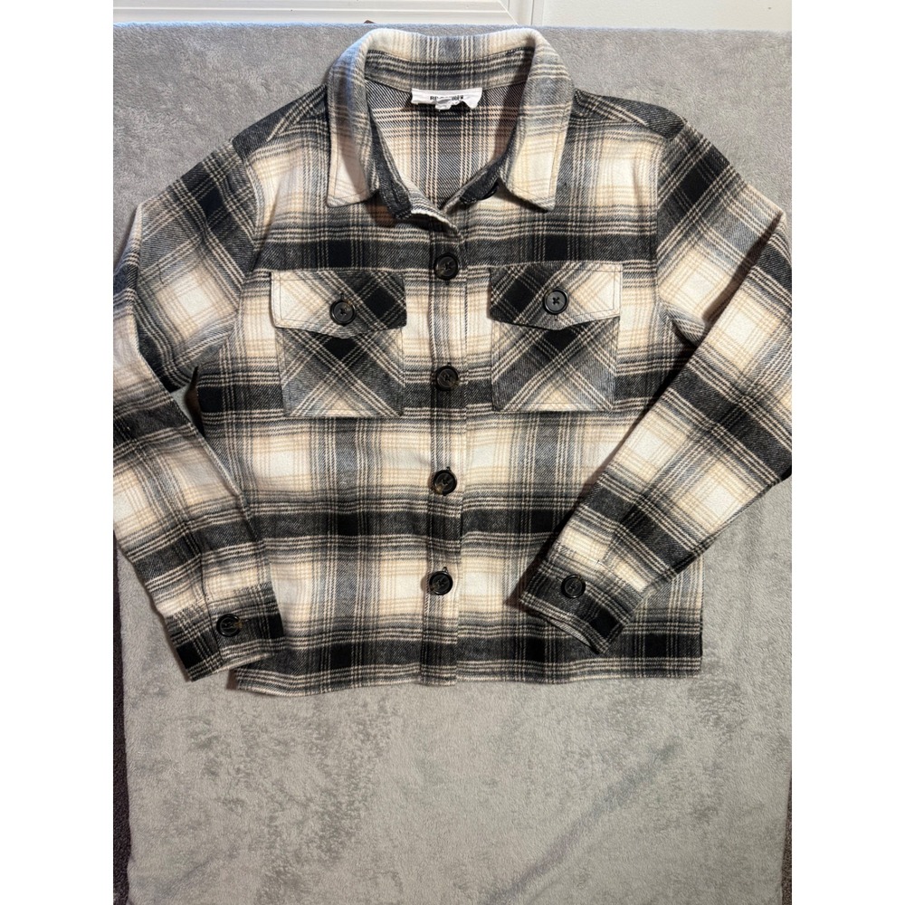 Women's Steve Madden Plaid Jacket Black Tan Cream Flannel Jacket CL42549W M